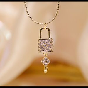 ❌SOLD❌New 14k filled Micro Inlaid CZ Lock &Key Necklace for Women AAA Zirconia